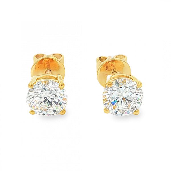 1.84ct Yellow Gold Ceritified Round Diamond Stud Earrings -VS1/D