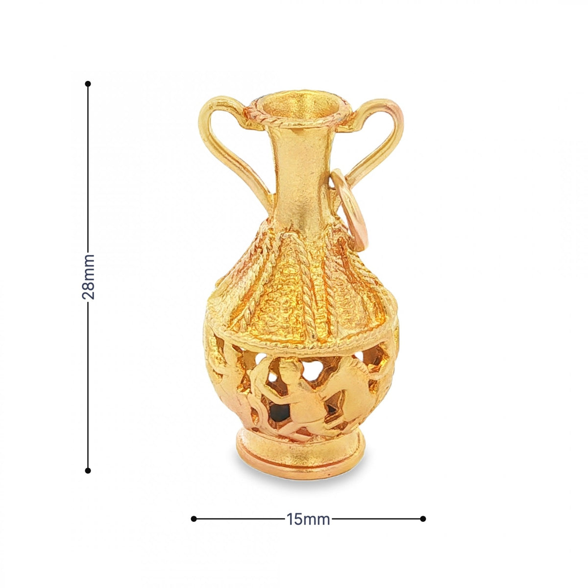 9ct Yellow Gold Hunter Cut-Out Vase Charm - 28x15x14mm - 6.0g