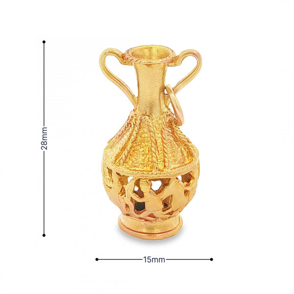9ct Yellow Gold Hunter Cut-Out Vase Charm - 28x15x14mm - 6.0g