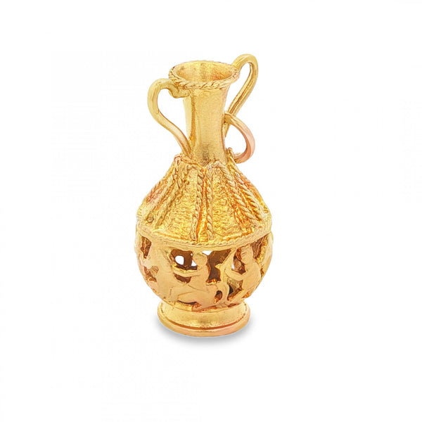 9ct Yellow Gold Hunter Cut-Out Vase Charm - 28x15x14mm - 6.0g