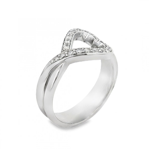 18ct White Gold Open Heart Diamond Ring - Size N - 0.25ct