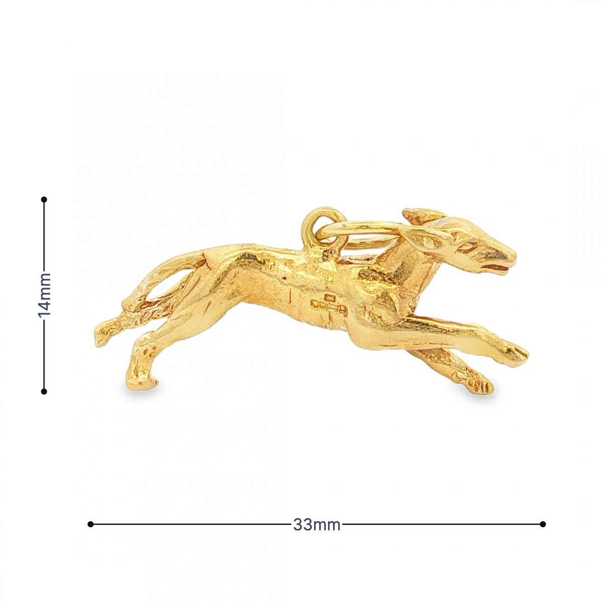 9ct Yellow Gold Greyhound Pendant - 33x14x6mm - 5.1g