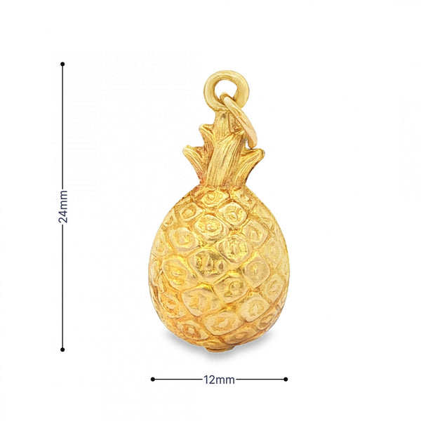 9ct Yellow Gold Hollow Pineapple Pendant - 12x24x10mm - 1.5g
