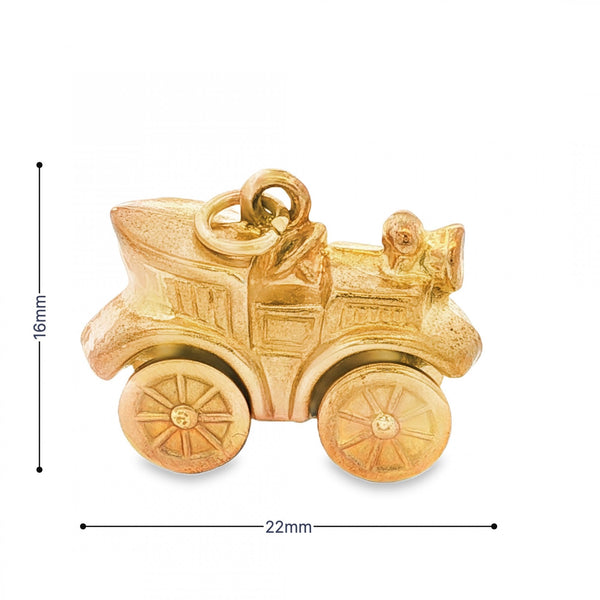 9ct Yellow Gold Old Car Charm - 22x16x9mm - 3.2g