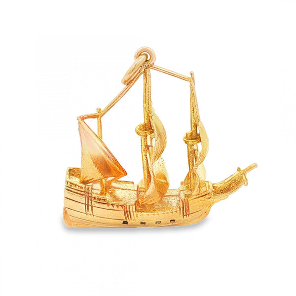 9ct Yellow Gold Galleon Charm - 26x26x12mm - 5.3g