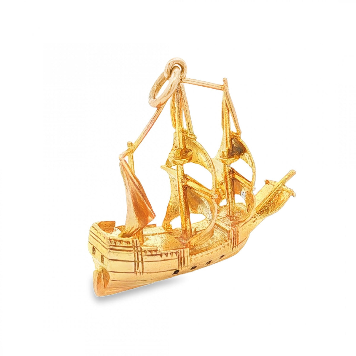 9ct Yellow Gold Galleon Charm - 26x26x12mm - 5.3g