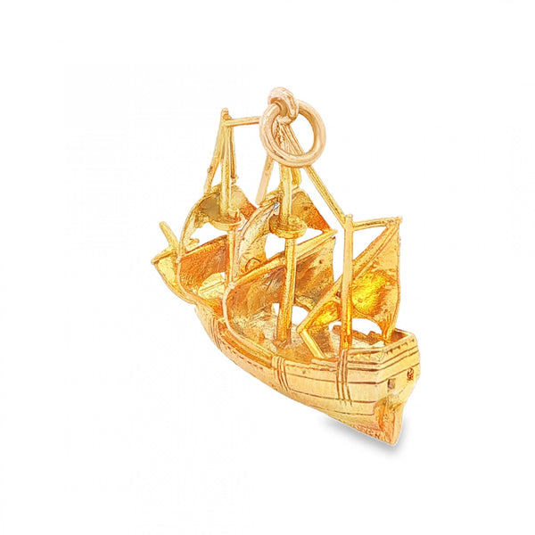 9ct Yellow Gold Galleon Charm - 26x26x12mm - 5.3g