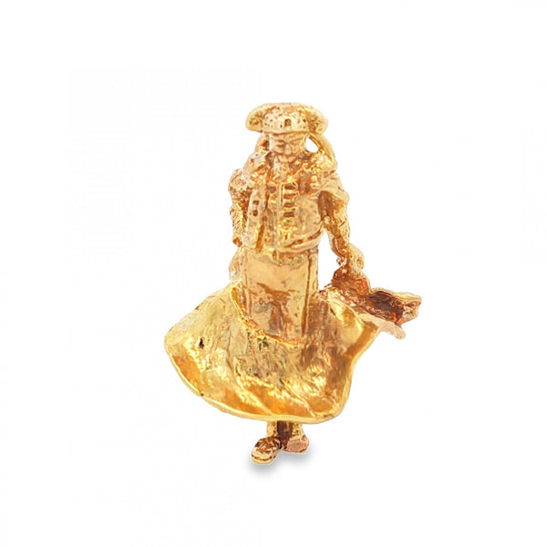 9ct Yellow Gold Bull Fighter Pendant - 17x26x15mm - 5.5g