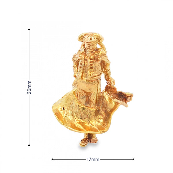 9ct Yellow Gold Bull Fighter Pendant - 17x26x15mm - 5.5g