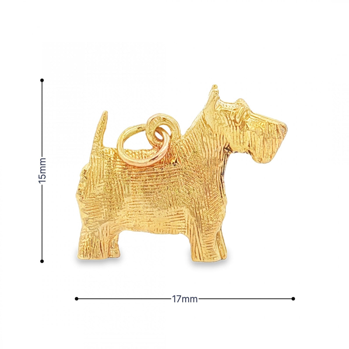 9ct Yellow Gold Dog Charm - 17x15x3.5mm - 2.6g