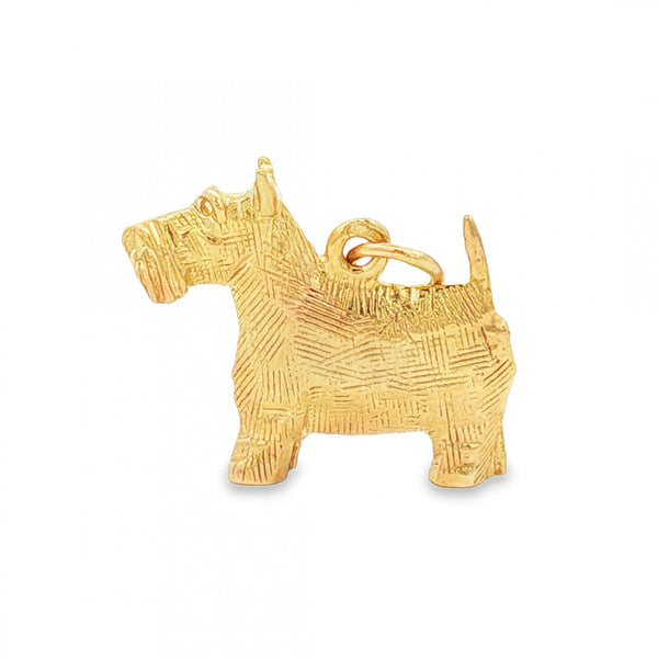 9ct Yellow Gold Dog Charm - 17x15x3.5mm - 2.6g