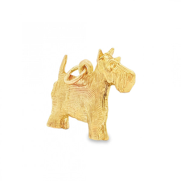 9ct Yellow Gold Dog Charm - 17x15x3.5mm - 2.6g
