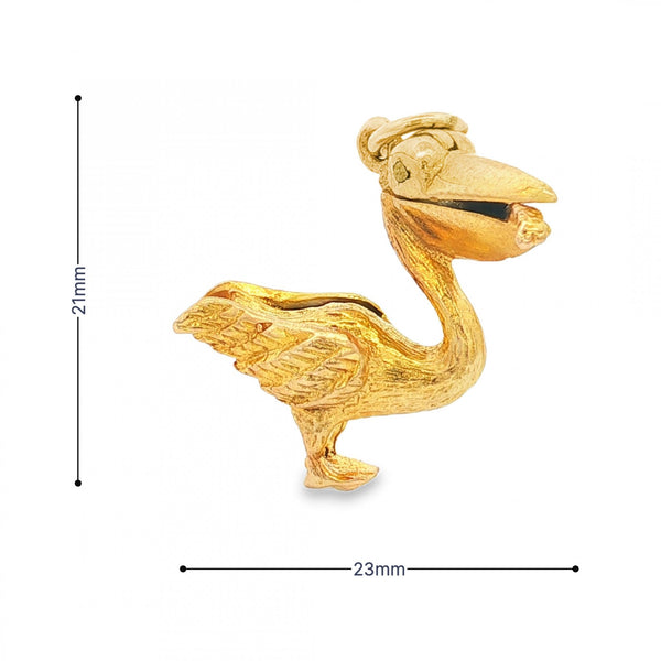 9ct Yellow Gold Stork Pendant - 23x21x8mm - 5.0g