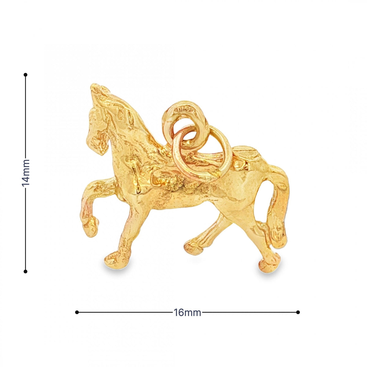 9ct Yellow Gold Horse Charm - 16x14x4mm - 1.9g