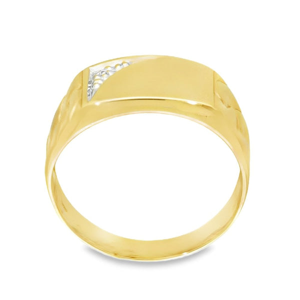 9ct Yellow Gold Diamond Signet Ring - Size T - 10mm