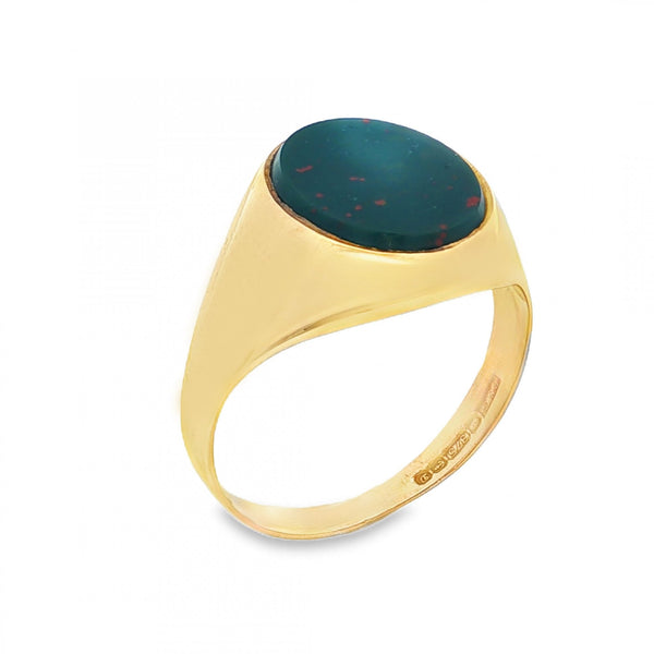 9ct Yellow Gold Bloodstone Signet Ring - Size P½ - 14mm