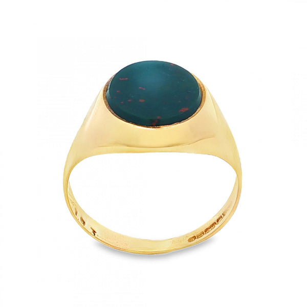 9ct Yellow Gold Bloodstone Signet Ring - Size P½ - 14mm