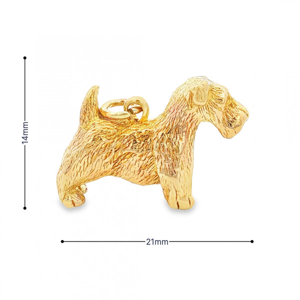9ct Yellow Gold Terrier Dog Pendant - 21x14x6mm - 6.5g