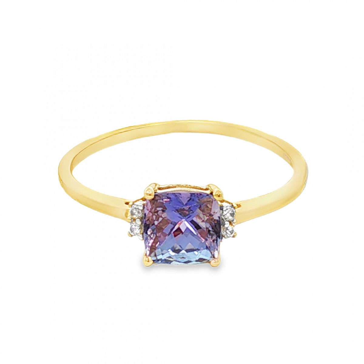 9ct Yellow Gold Sillimanite & CZ Dress Ring - Size R - 1.7g