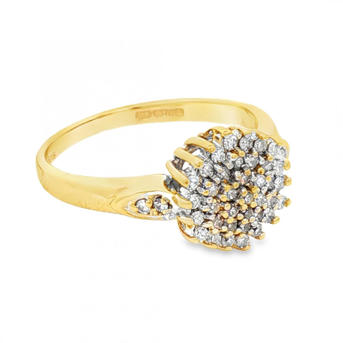 18ct Yellow Gold Diamond Cluster Ring - Size L - 0.25ct