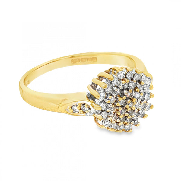18ct Yellow Gold Diamond Cluster Ring - Size L - 0.25ct