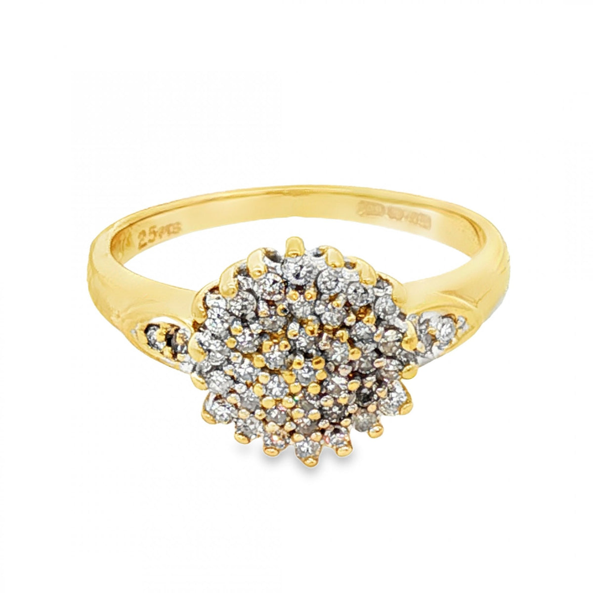 18ct Yellow Gold Diamond Cluster Ring - Size L - 0.25ct