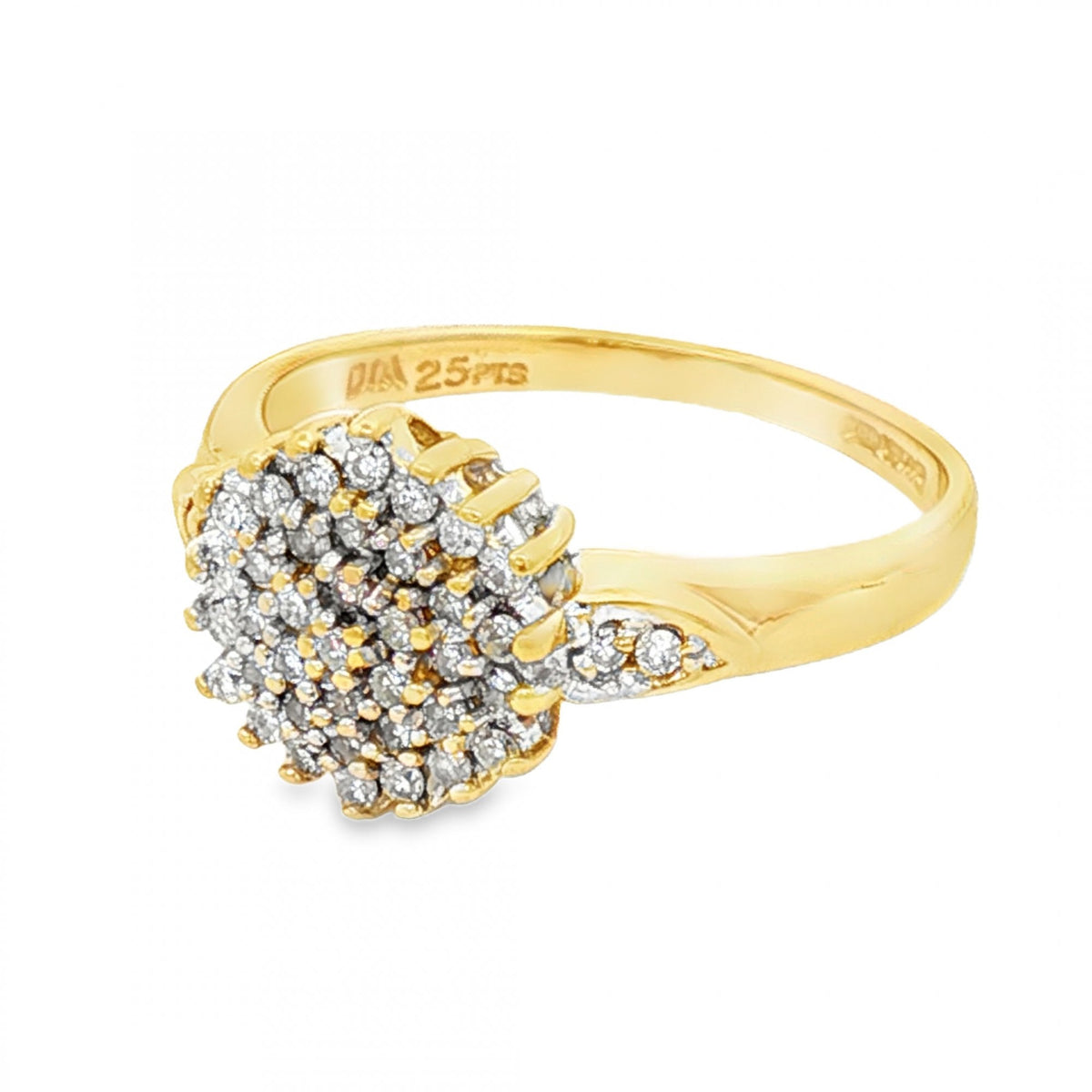 18ct Yellow Gold Diamond Cluster Ring - Size L - 0.25ct