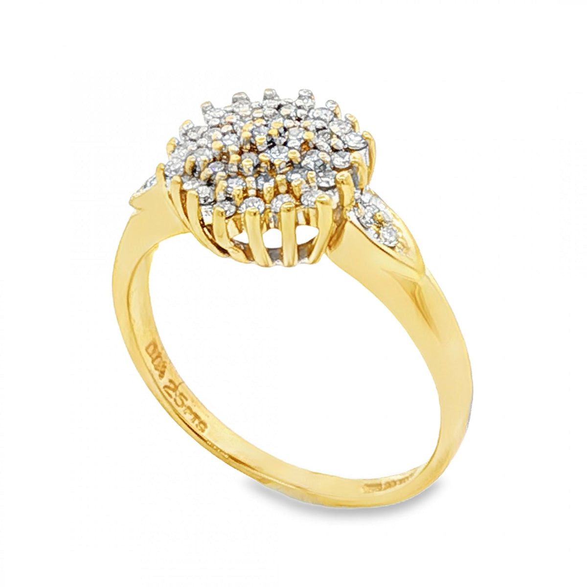 18ct Yellow Gold Diamond Cluster Ring - Size L - 0.25ct