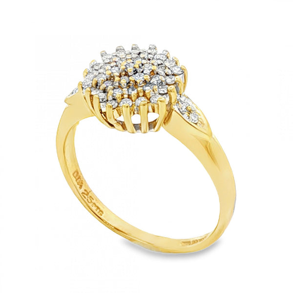 18ct Yellow Gold Diamond Cluster Ring - Size L - 0.25ct