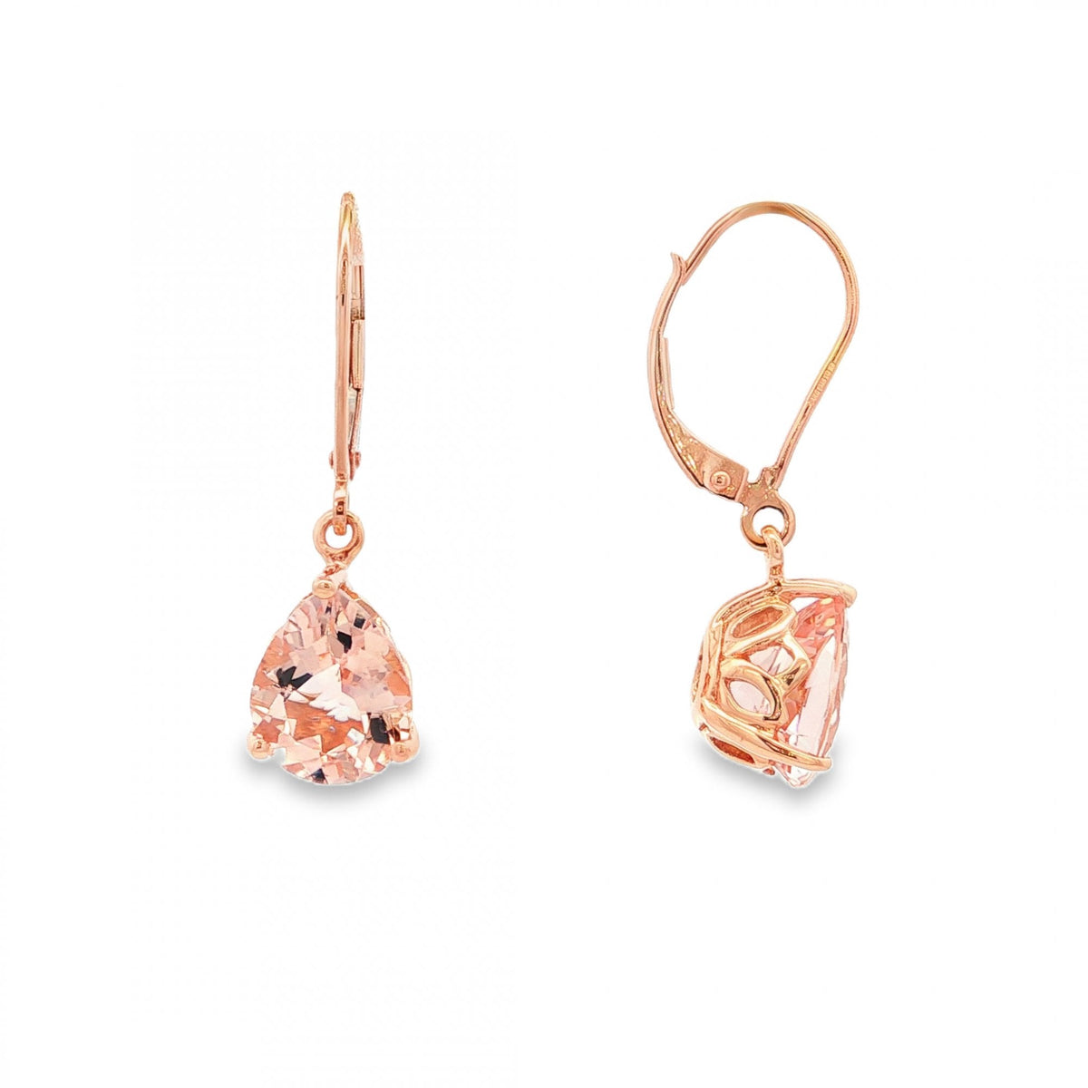 9ct Rose Gold Pink Topaz Drop Earrings - 8x29x15mm - 3.2g