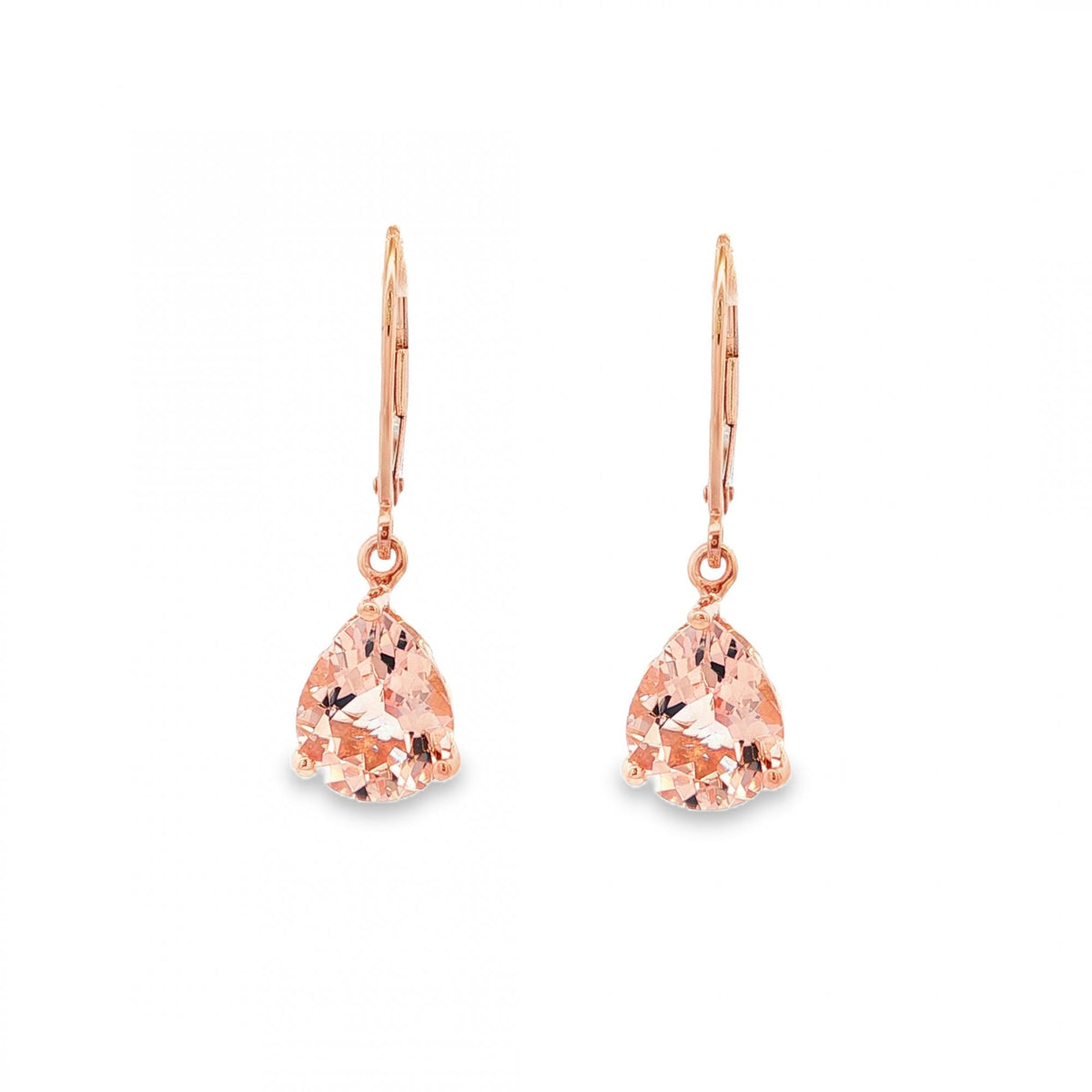 9ct Rose Gold Pink Topaz Drop Earrings - 8x29x15mm - 3.2g