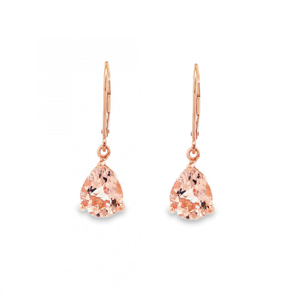 9ct Rose Gold Pink Topaz Drop Earrings - 8x29x15mm - 3.2g