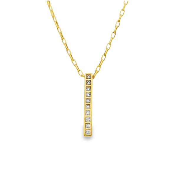 9ct Yellow Gold Diamond Bar Pendant & Necklace - 19" - 0.05ct