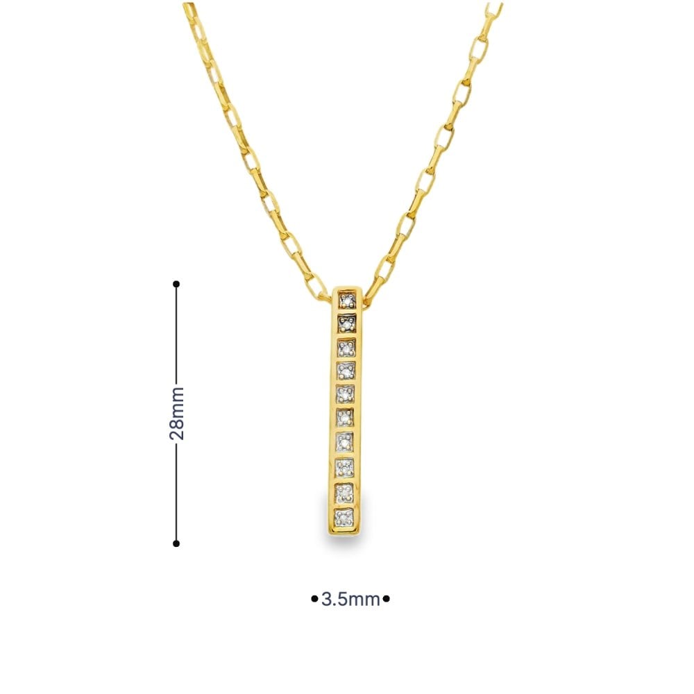 9ct Yellow Gold Diamond Bar Pendant & Necklace - 19" - 0.05ct