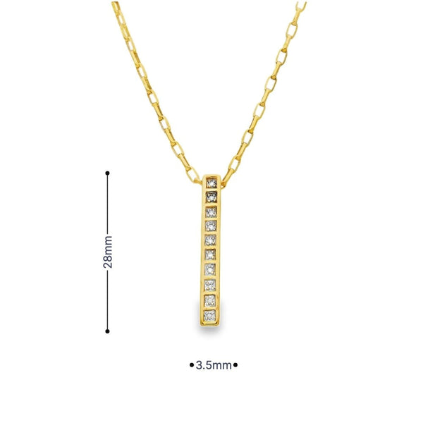9ct Yellow Gold Diamond Bar Pendant & Necklace - 19" - 0.05ct