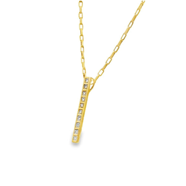 9ct Yellow Gold Diamond Bar Pendant & Necklace - 19" - 0.05ct