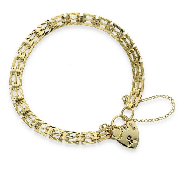 9ct Yellow Gold 3 Bar Gate Bracelet - 7" - 9.2g