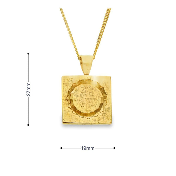 9ct Yellow Gold Engraved Pendant & Necklace - 20" - 13.0g