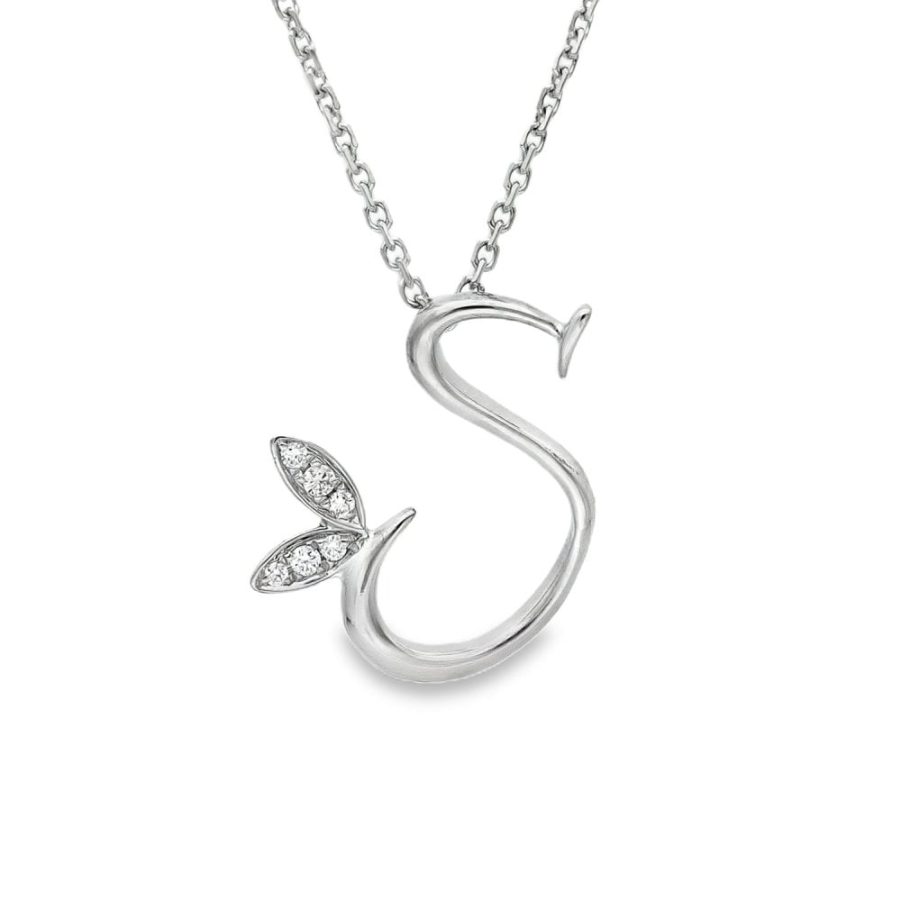 18ct White Gold Diamond Initial 'S' Pendant & Necklace - 0.06ct