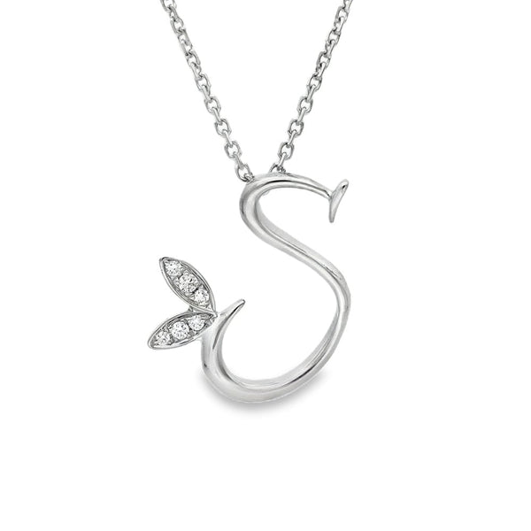18ct White Gold Diamond Initial 'S' Pendant & Necklace - 0.06ct
