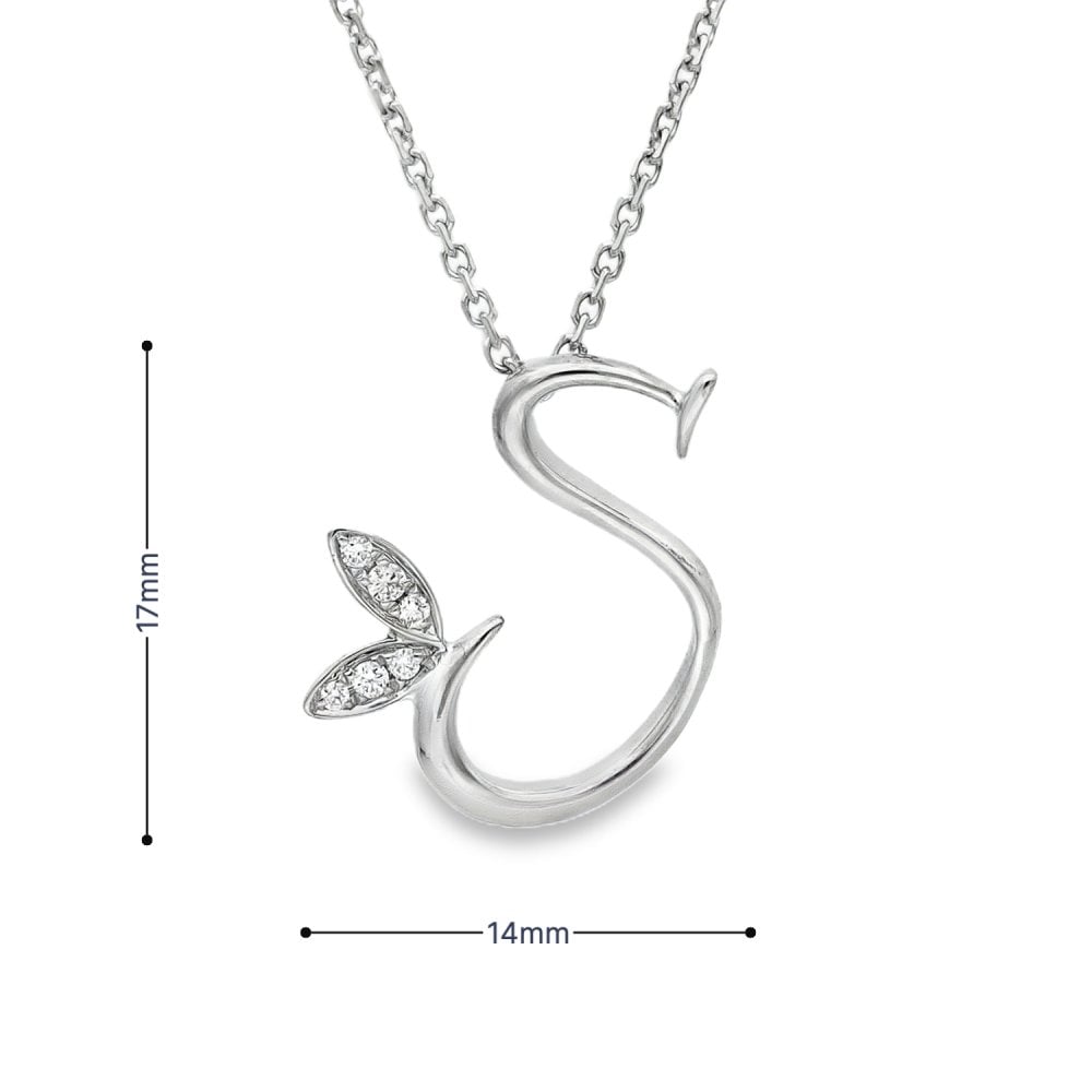 18ct White Gold Diamond Initial 'S' Pendant & Necklace - 0.06ct