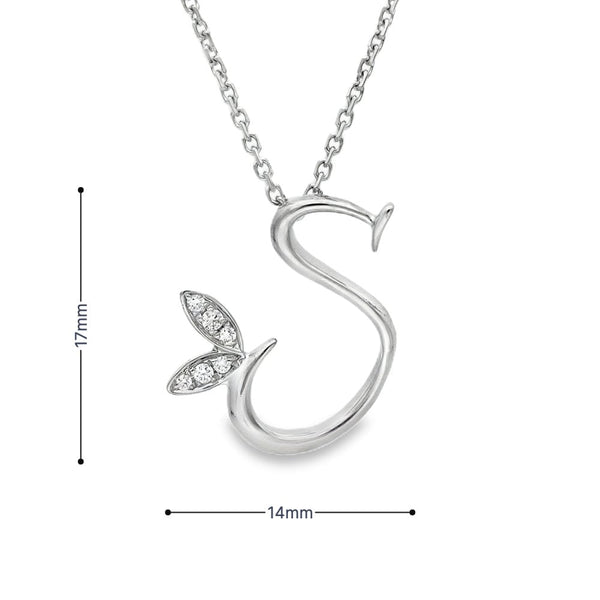 18ct White Gold Diamond Initial 'S' Pendant & Necklace - 0.06ct