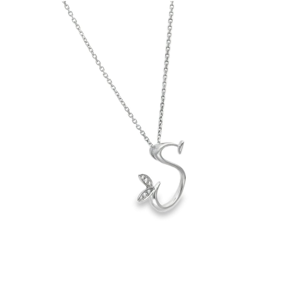 18ct White Gold Diamond Initial 'S' Pendant & Necklace - 0.06ct