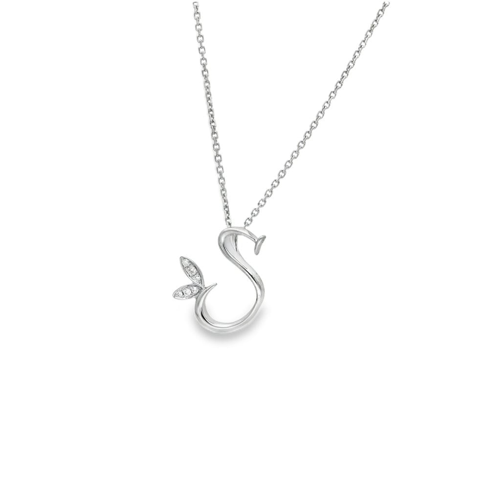 18ct White Gold Diamond Initial 'S' Pendant & Necklace - 0.06ct