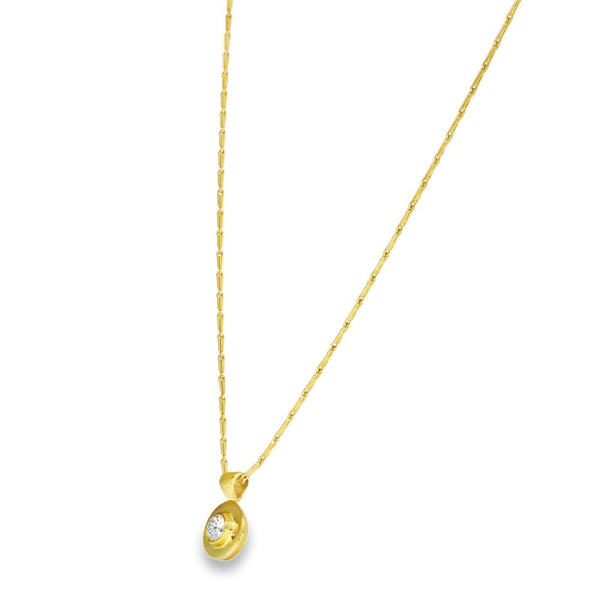 18ct Yellow Gold Diamond Pendant & Hayseed Necklace -18" -0.35ct
