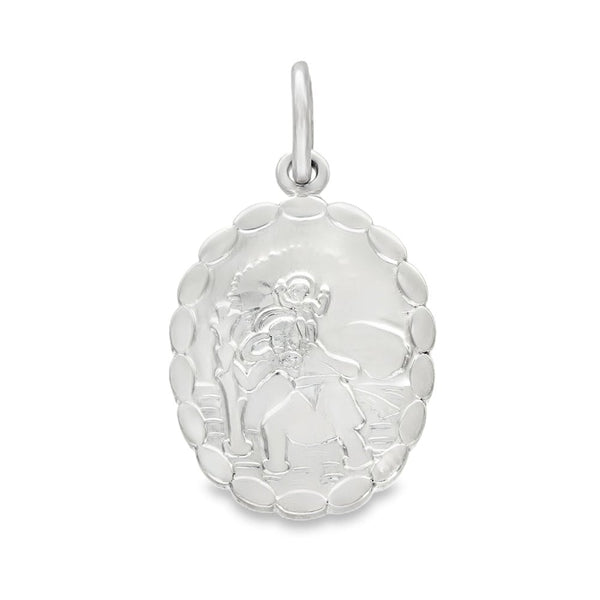 925 Sterling Silver Oval Scallop-Edge St. Christopher Pendant
