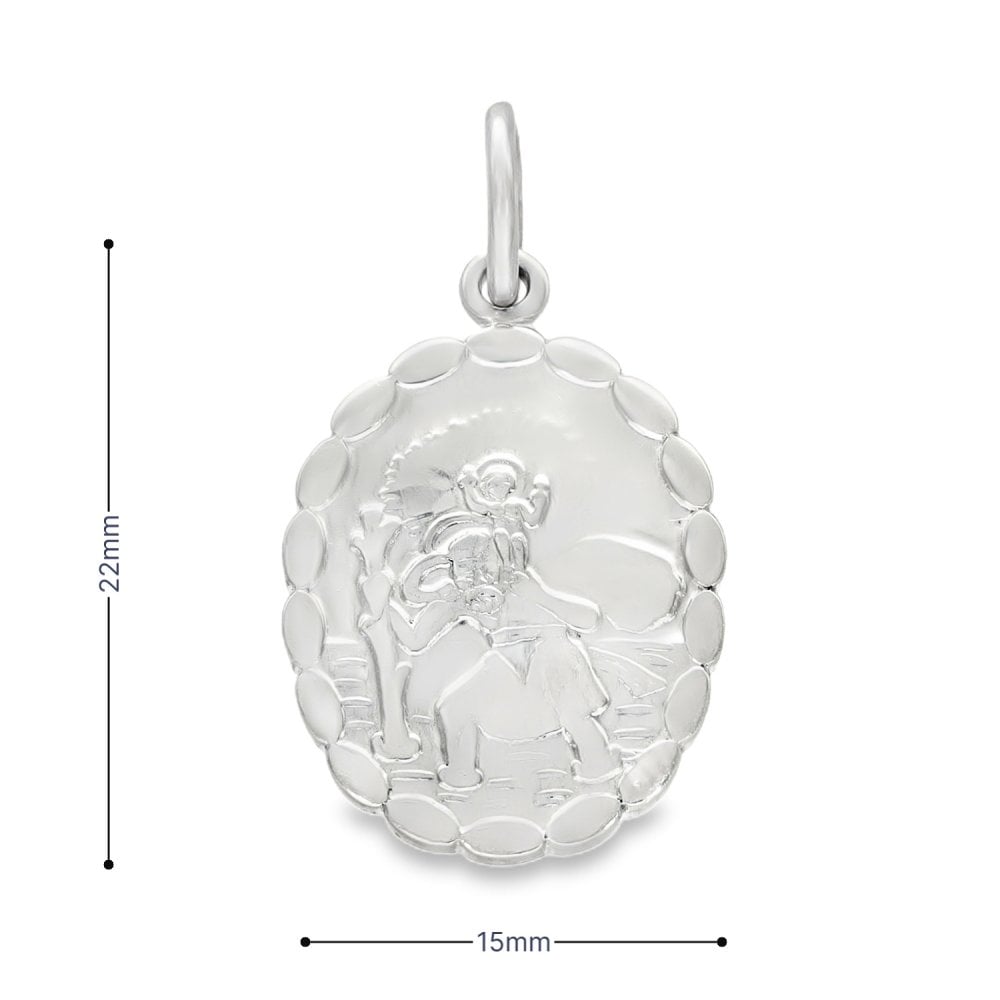 925 Sterling Silver Oval Scallop-Edge St. Christopher Pendant
