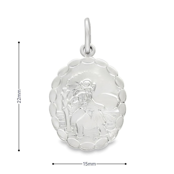 925 Sterling Silver Oval Scallop-Edge St. Christopher Pendant