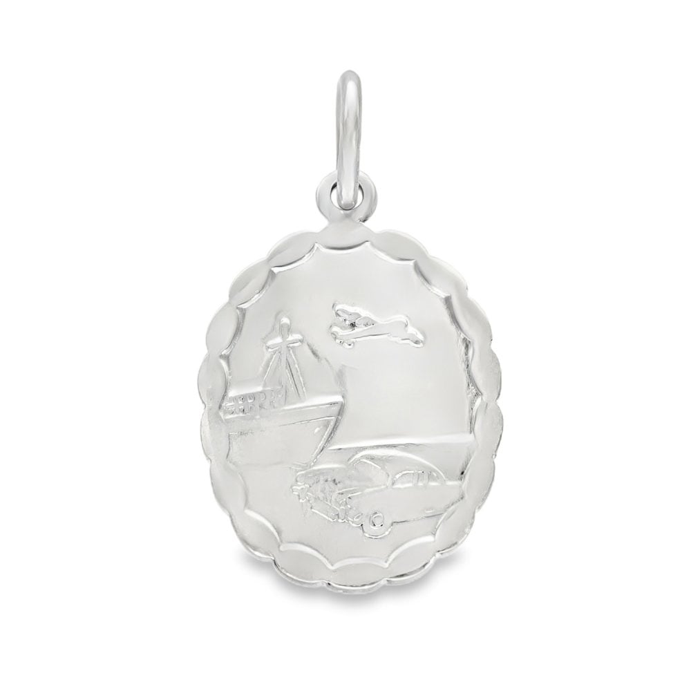 925 Sterling Silver Oval Scallop-Edge St. Christopher Pendant