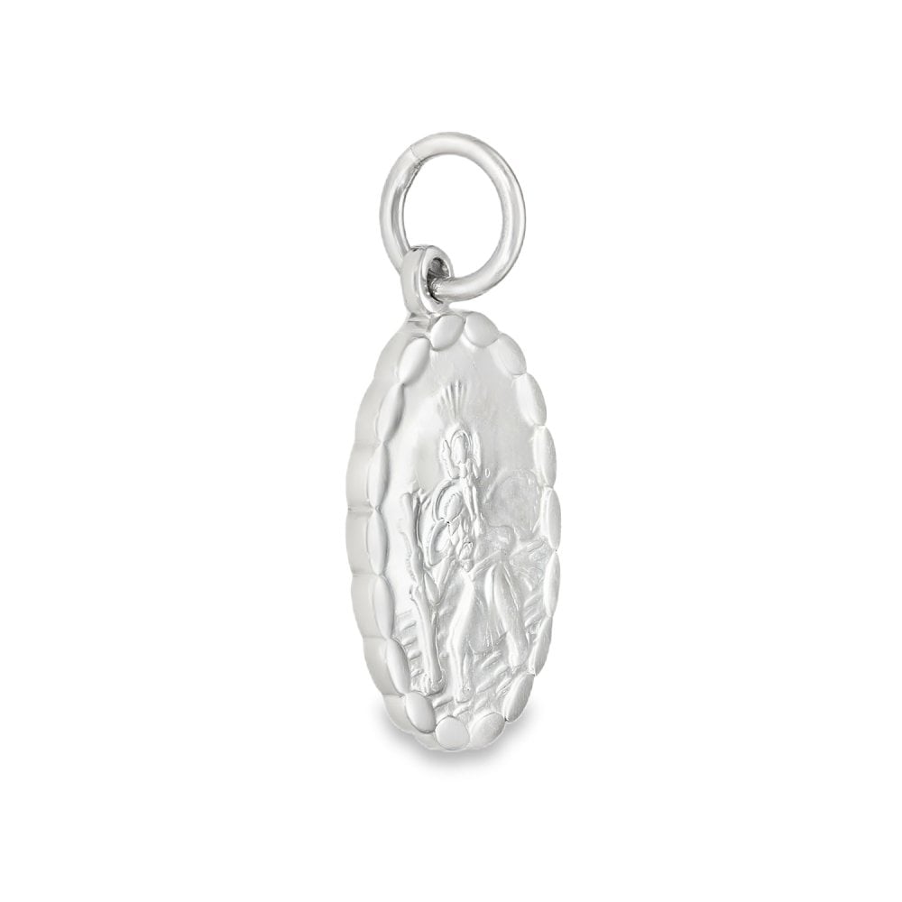 925 Sterling Silver Oval Scallop-Edge St. Christopher Pendant